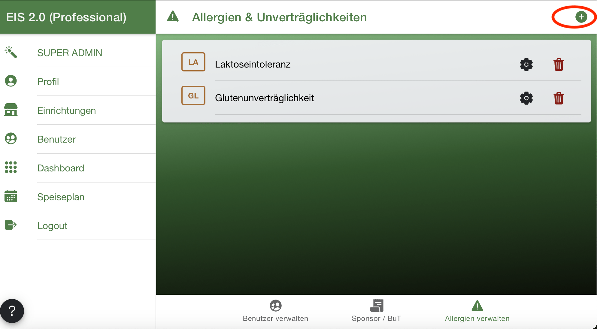 Plus Allergie hinzufügen - EIS 2.0 Online-Bestellsystem