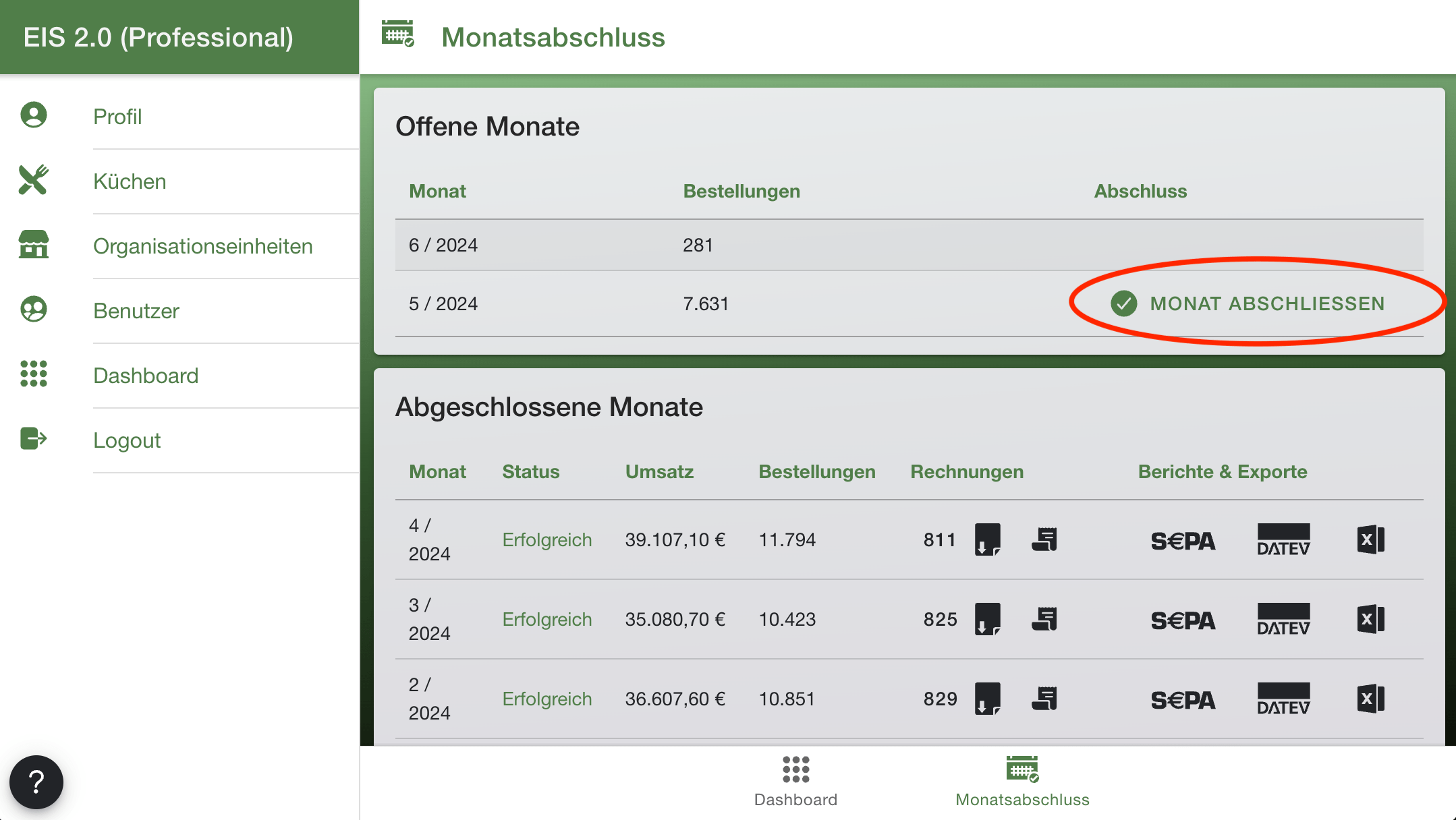 Schaltfläche Monat abschließen EIS 2.0