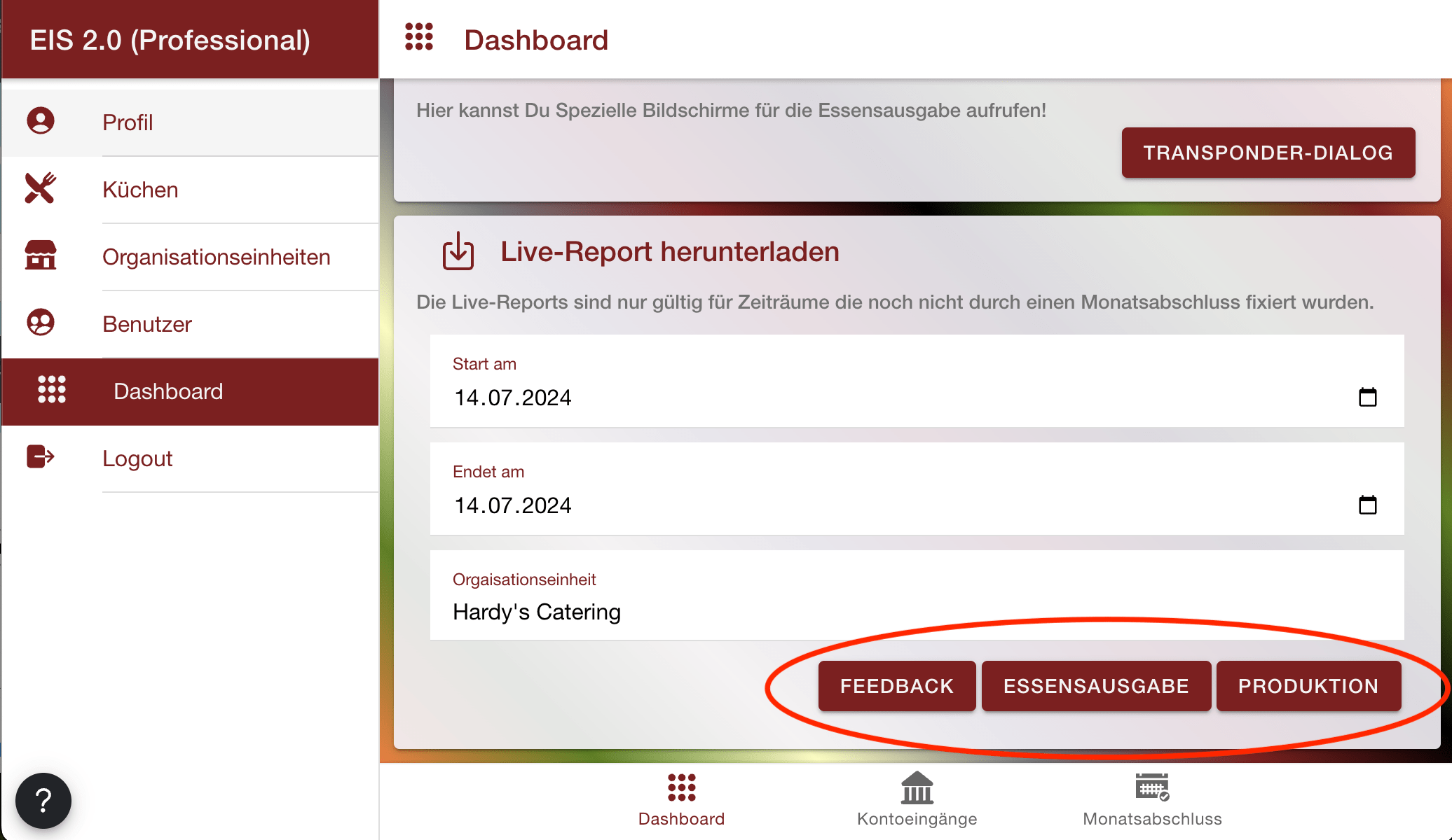 Berichtsauswahl EIS 2.0