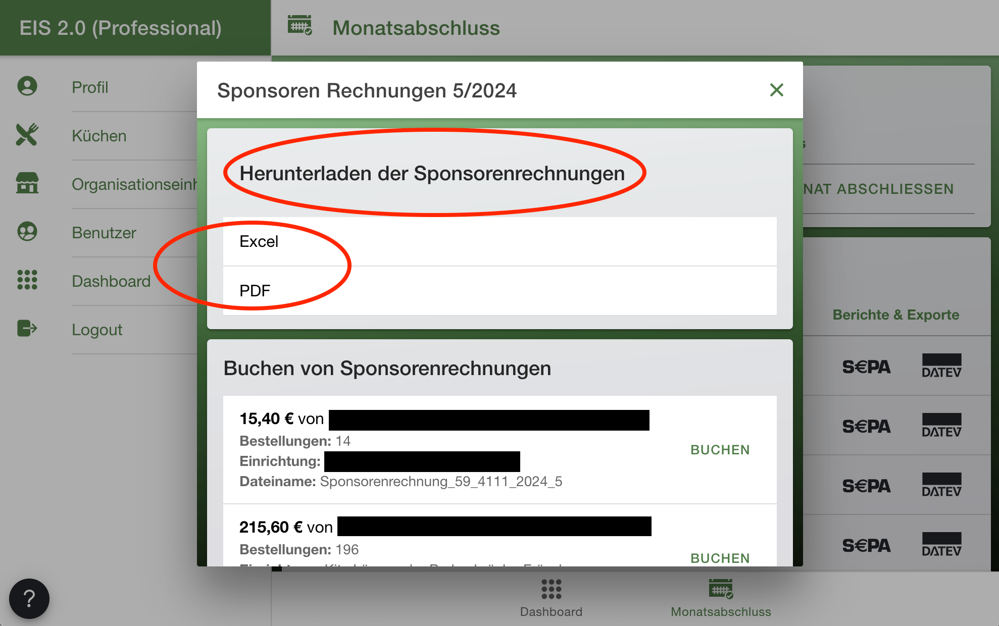 Sponsorenrechnungen herunterladen - EIS 2.0