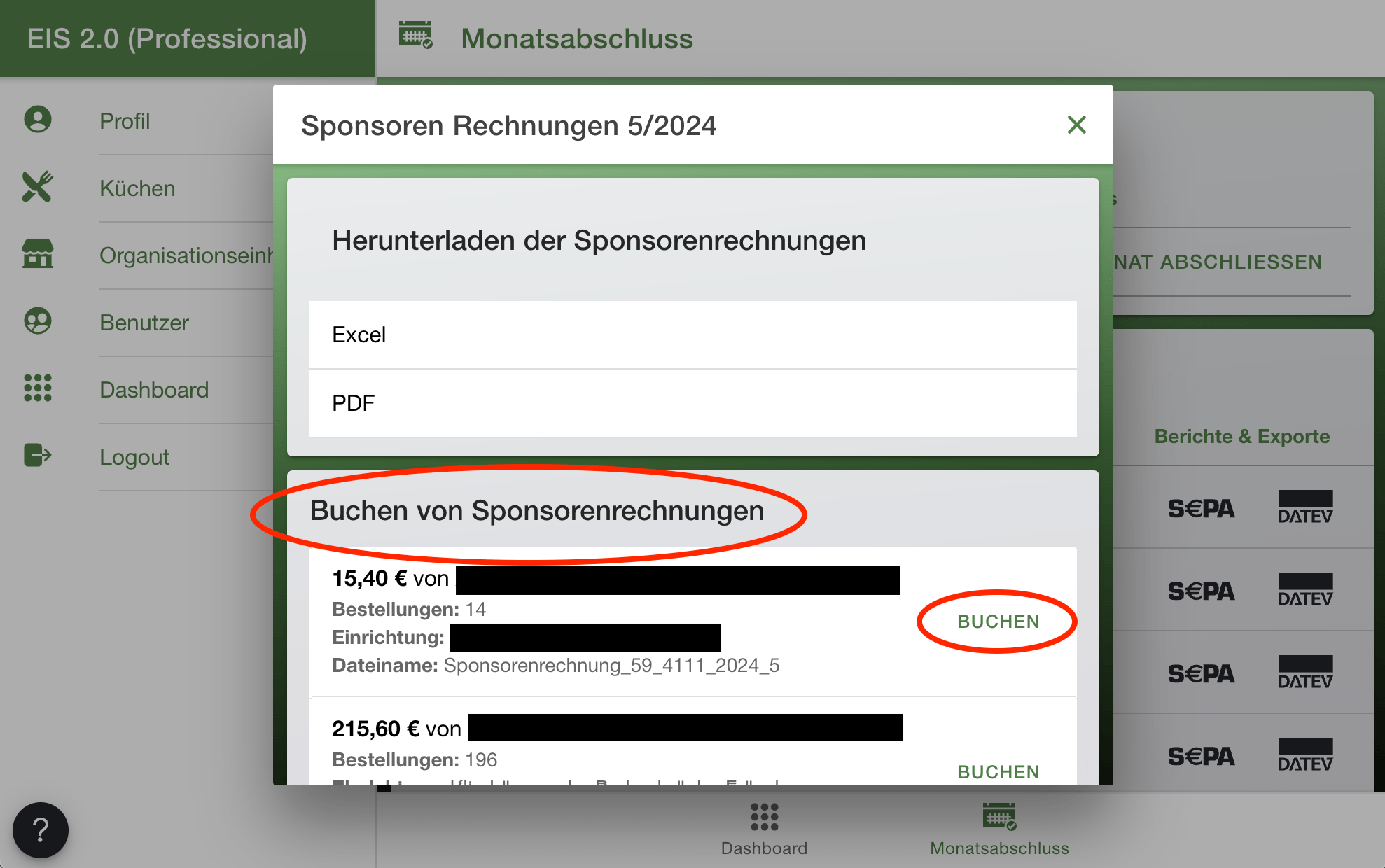 Buchen von Sponsorenrechnungen - EIS 2.0