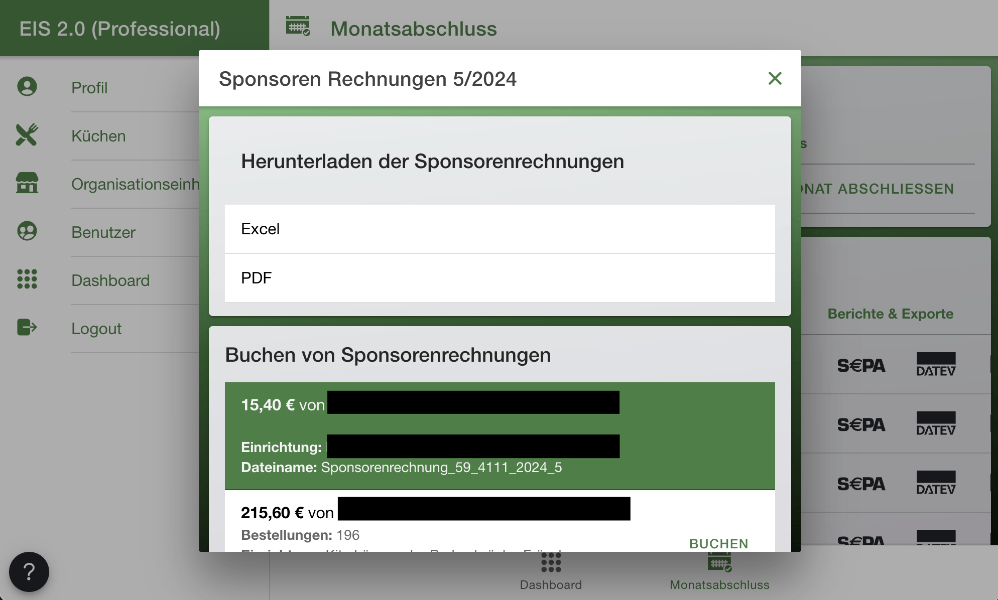 Sponsorenrechnung gebucht - EIS 2.0