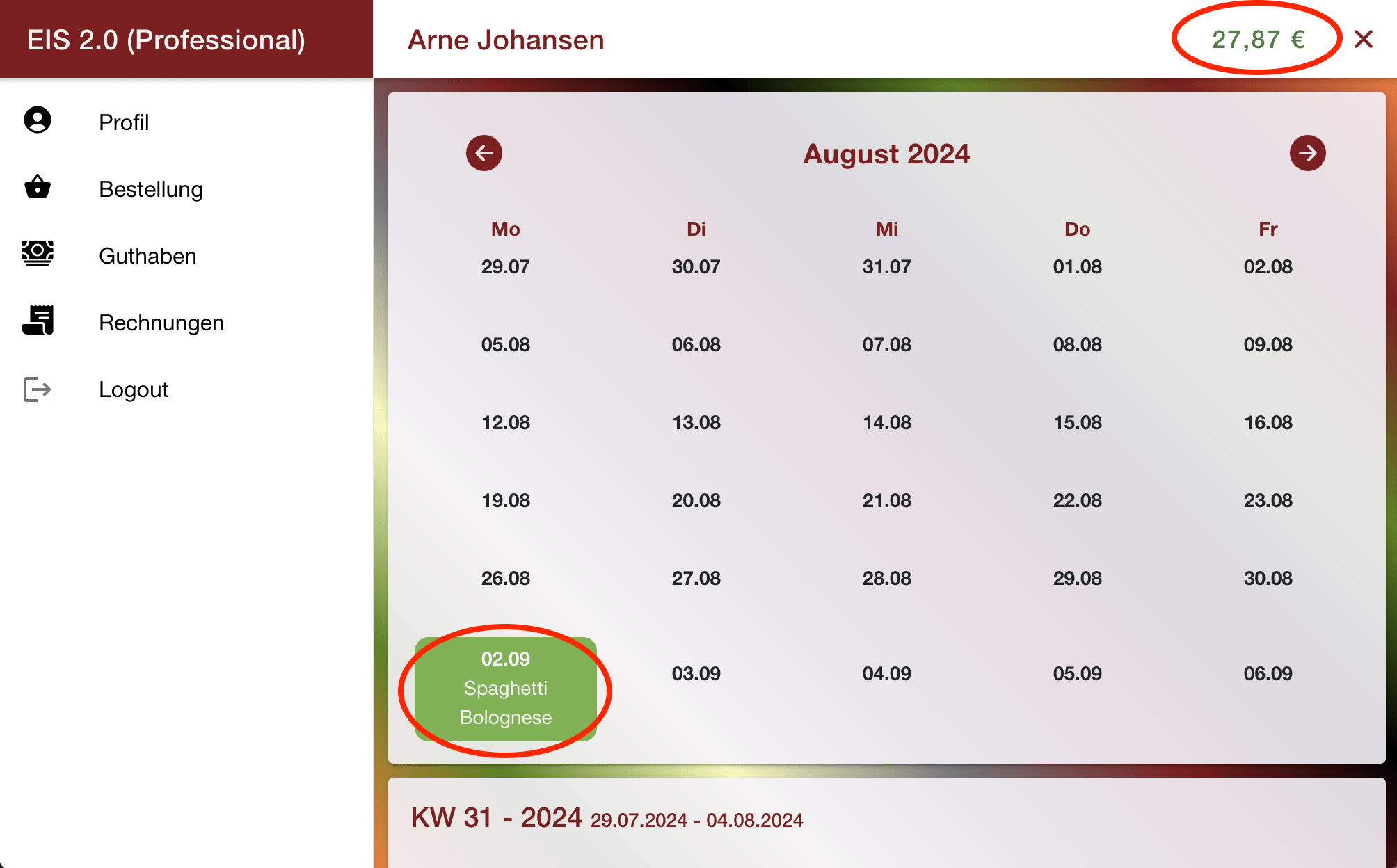 Übersicht Bestellungen EIS 2.0