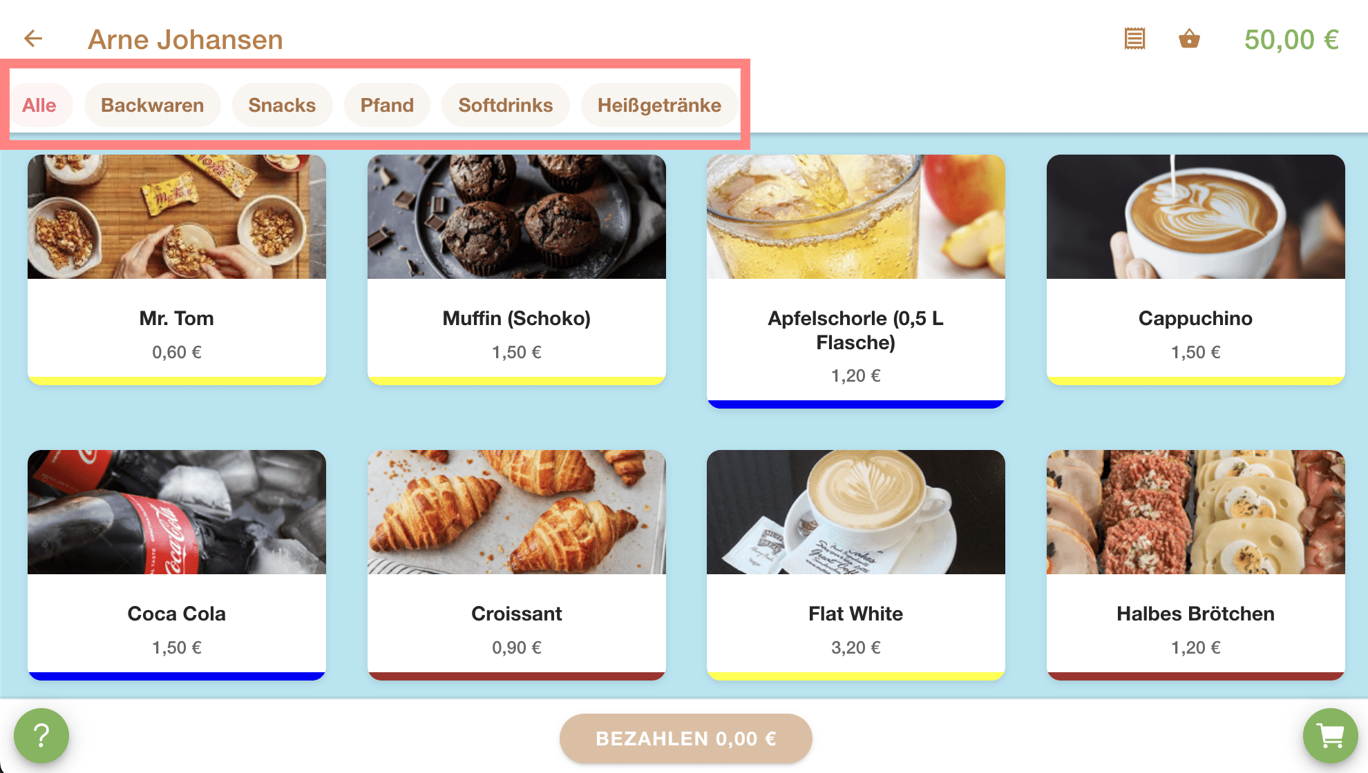 Filtern nach Kategorien im EIS 2.0 Kiosksystem
