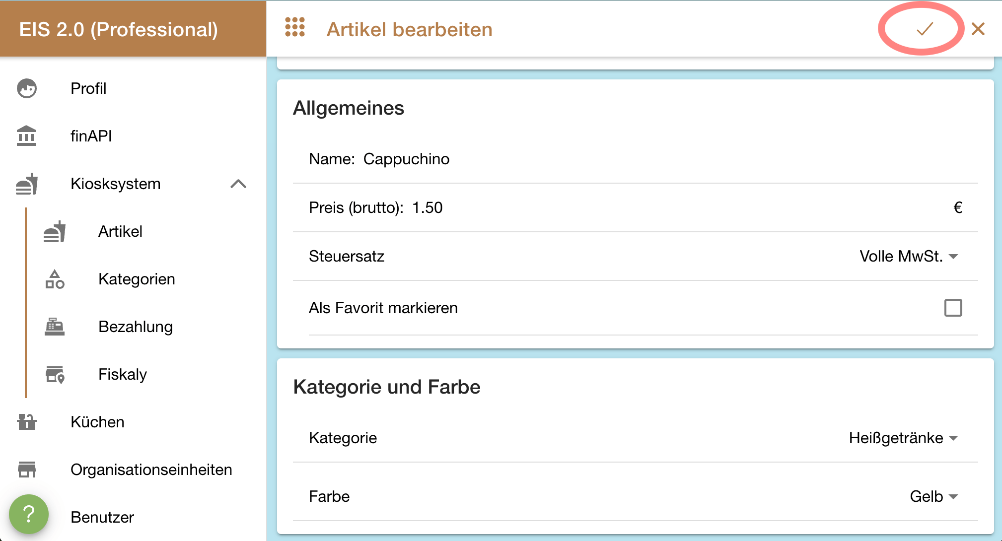 Artikel bearbeiten weitere Angaben Kiosksystem