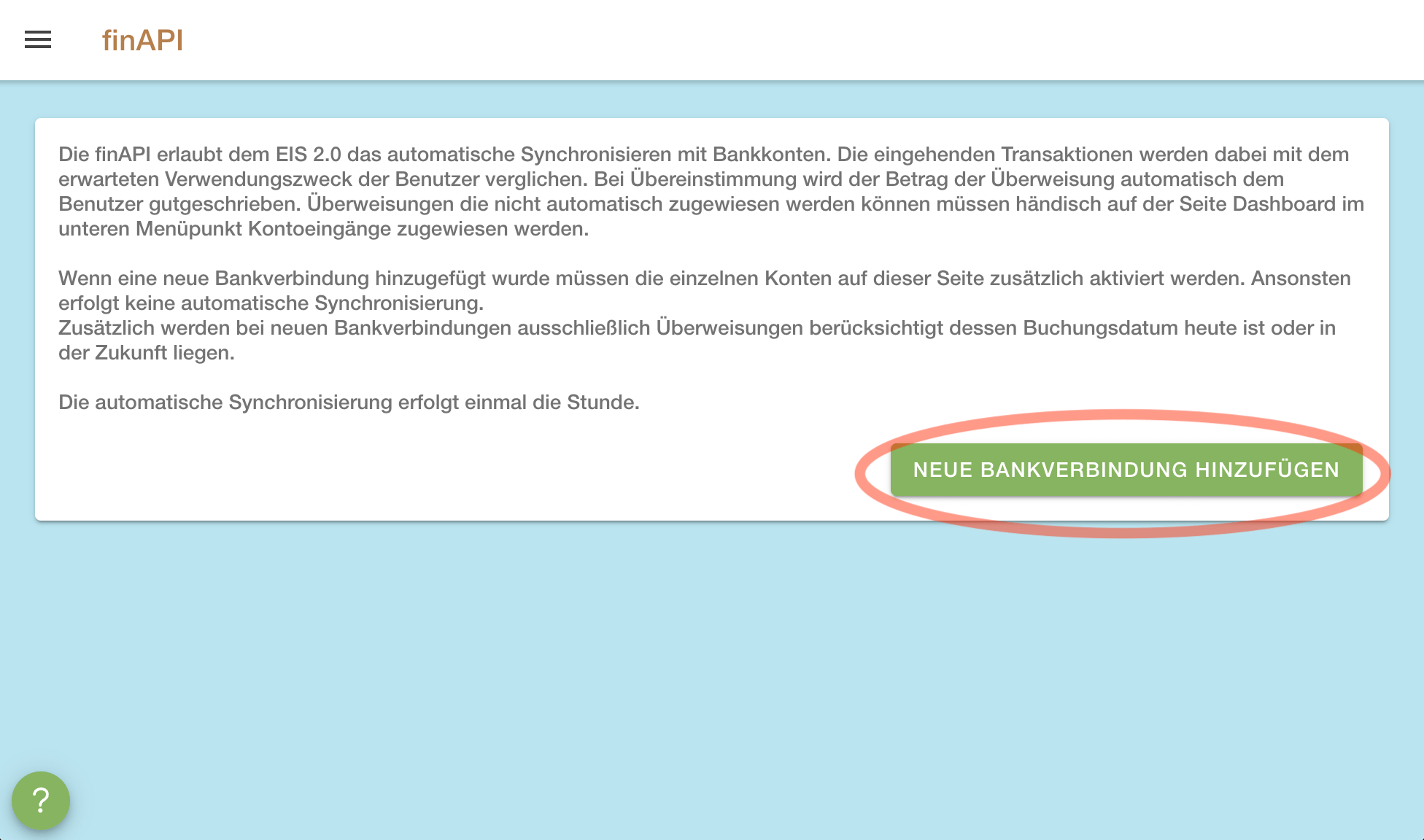 finAPI Bankverbindung hinzufügen