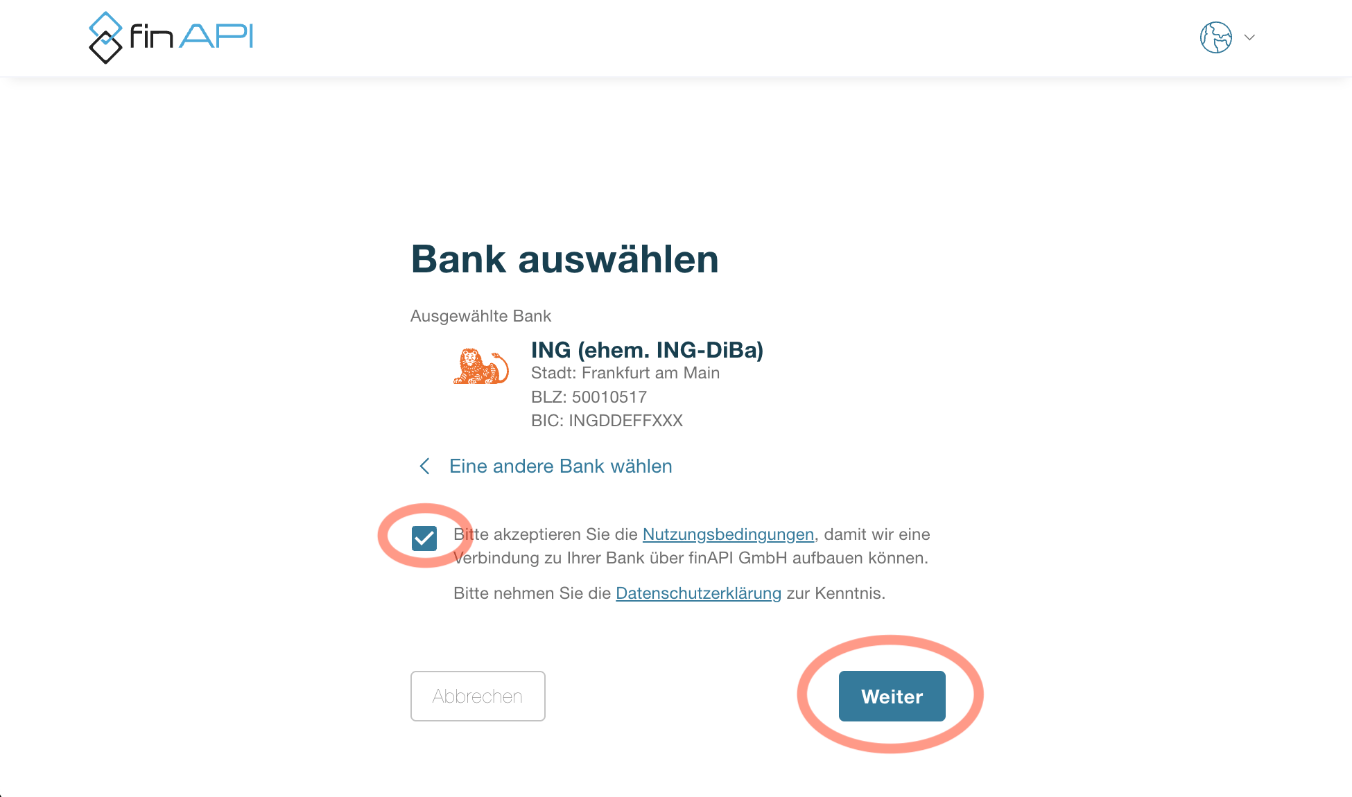 Nutzungsbedingungen und Datenschutzerklärung finAPI