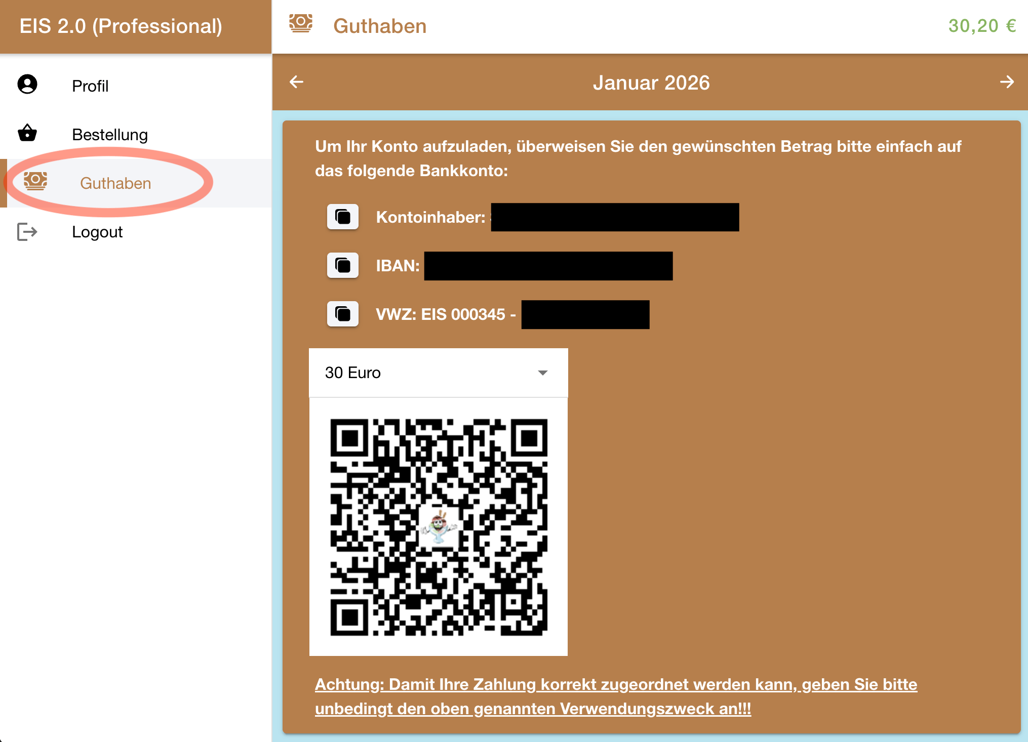 Kundenkonto Aufladen Lasche Guthaben